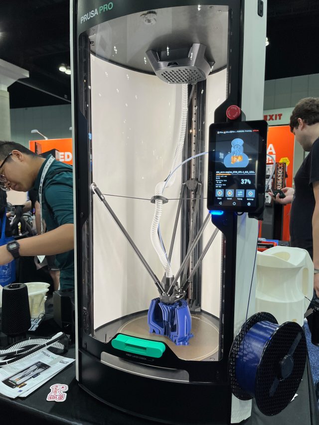 A deltabot 3D printer that says Prusa Pro along the top.